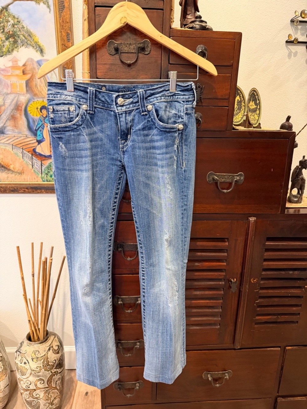 Miss Me Distressed Light Blue Boot Cut Jeans - Picture 4 of 6
